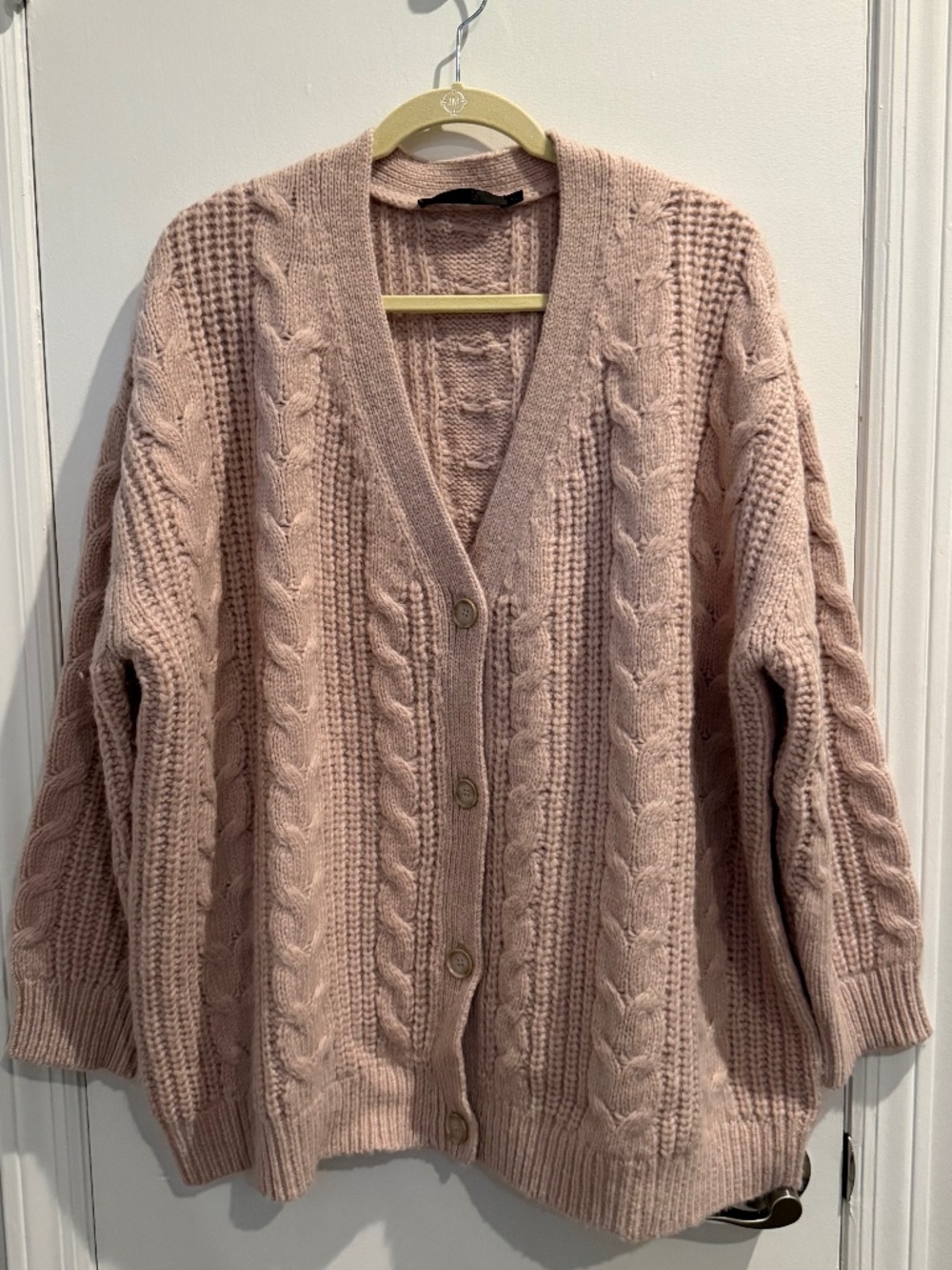 Jenni Kayne Wool Alpaca Cable Cocoon Cardigan – Blush Pink